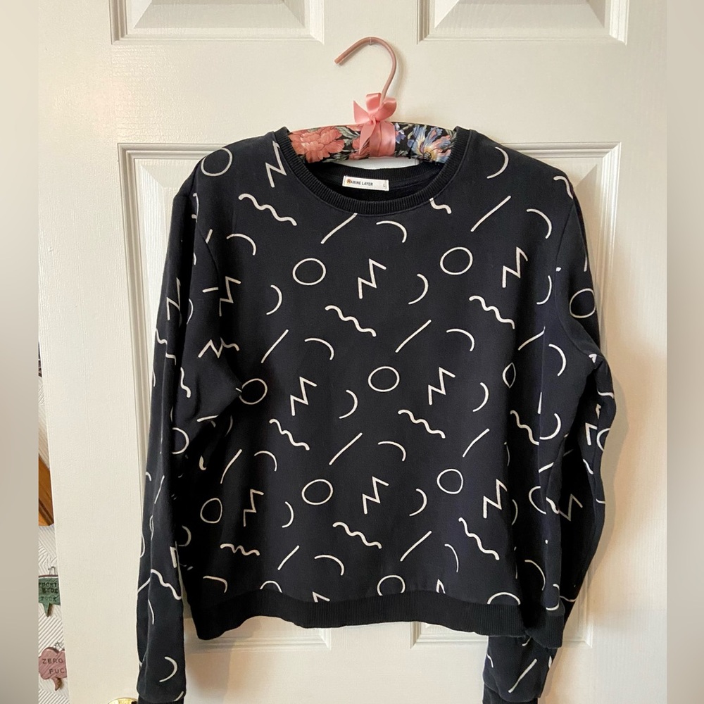 Marine Layer Anytime Sweatshirt Black, Cream, Noodle Print, Heavy Weight - L